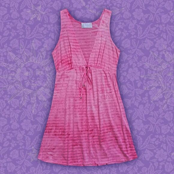 Vintage Y2K Hot Pink J. Valdi Barbie Striped V-Neck Dress | One Size - Picture 1 of 4